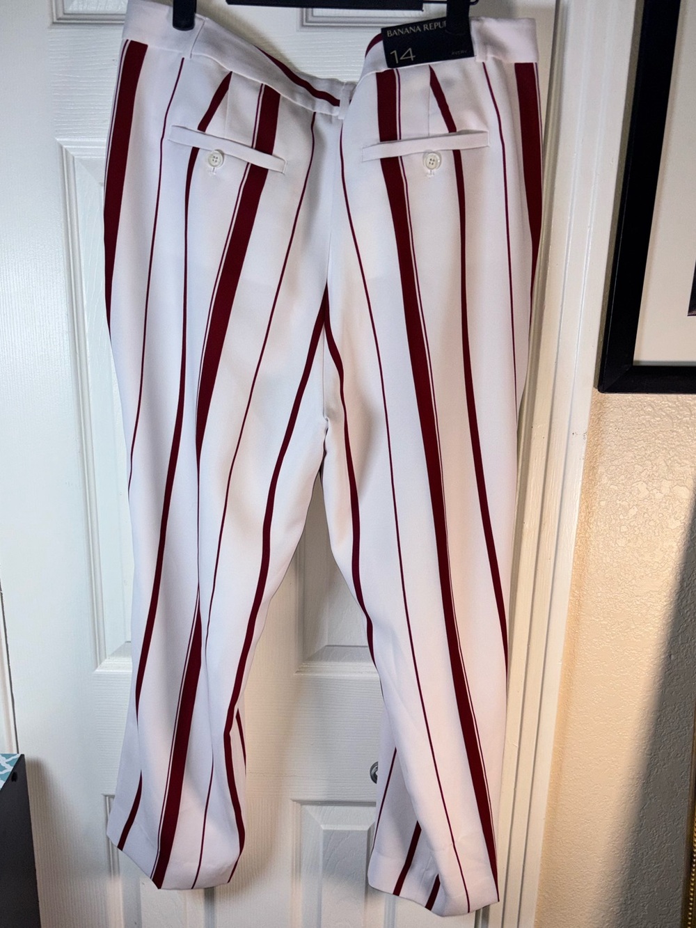 Banana Republic White Pants with Burgundy Vertical Stripes - Picture 3 of 13